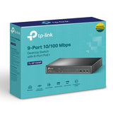 (CH)TP-Link TL-SF1009P 9-Port 10/100Mbps Desktop Switch with 8-Port PoE+, Up to 65W for 8 PoE ports, Up to 30W
