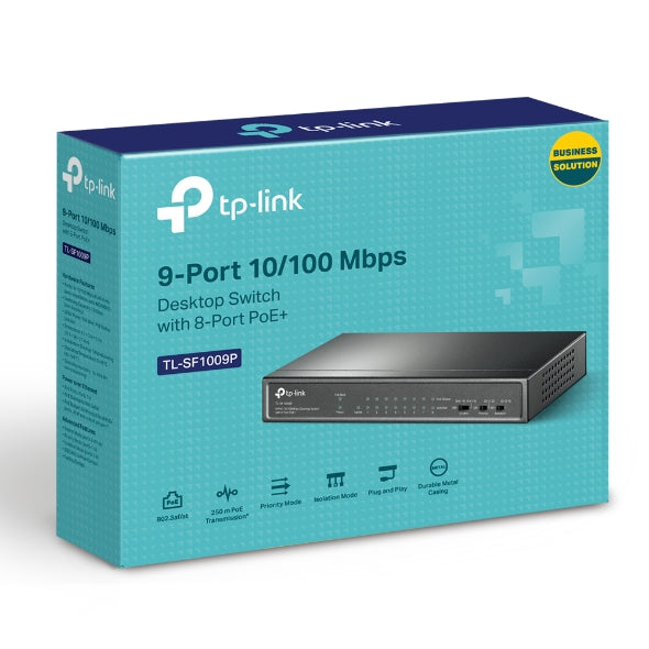 (CH)TP-Link TL-SF1009P 9-Port 10/100Mbps Desktop Switch with 8-Port PoE+, Up to 65W for 8 PoE ports, Up to 30W