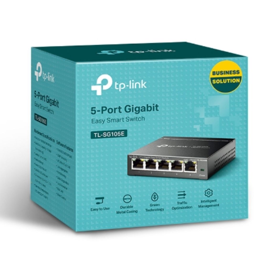 TP-Link TL-SG105E 5-Port Gigabit Desktop Easy Smart Switch, 5 10/100/1000Mbps RJ45 Ports, MTU/Port/Tag-based V