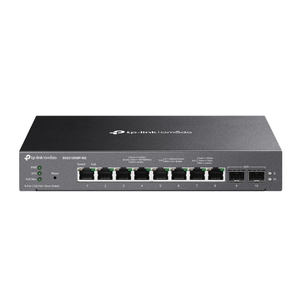TP-Link SG2210XMP-M2 Omada 8-Port 2.5GBASE-T and 2-Port 10GE SFP+ Smart Switch with 8-Port PoE+, Integration w