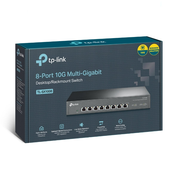 TP-Link TL-SX1008 8-Port 10G Desktop/Rackmount Switch, 160Gbps, Intelligent Fan Noise adjustment, Metal Casing