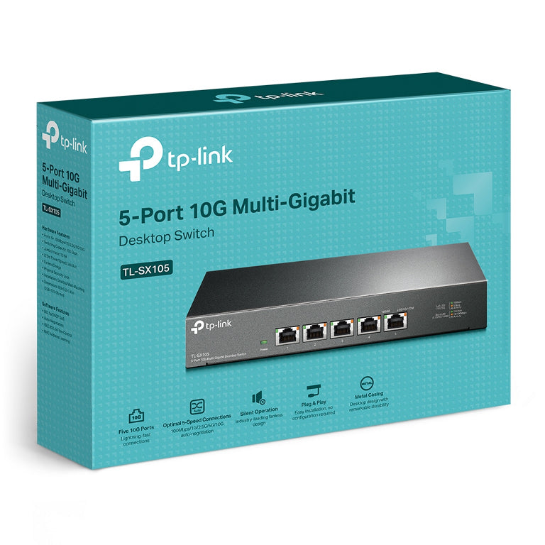 TP-Link TL-SX105 5-Port 10G Desktop Switch, up to 100 Gbps switching capacity, Auto-negotiation, Silent Operat