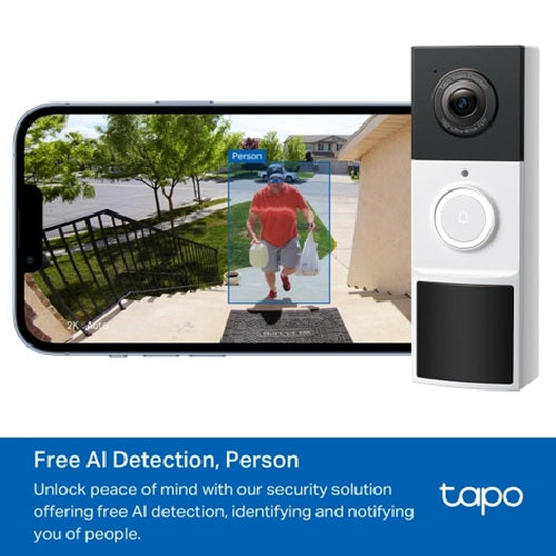 TP-Link Tapo 2K Wireless Video Doorbell - 6-Month Battery & Night Vision