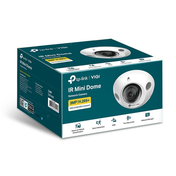 TP-Link VIGI 3MP C230I Mini(2.8mm) IR Mini Dome Network Camera, 2.8mm Ultra-wide Angle Lens, Smart D - VIGI C230I Mini(2.8mm)