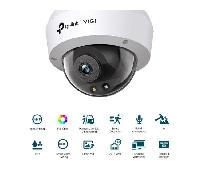 VIGI 4MP Full-Color Dome Camera | 24/7 Night Vision, Vandal-Proof TP-LINK
