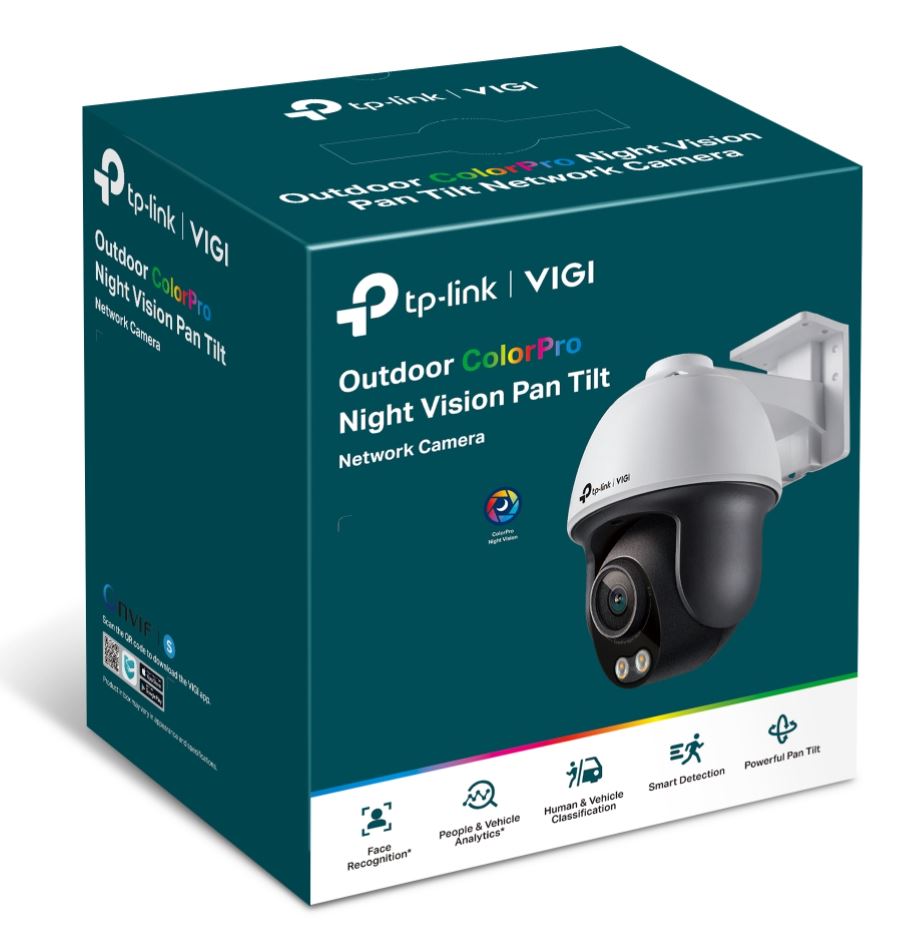 TP-Link VIGI 4MP C540S(4mm) Outdoor ColourPro Night Vision Pan Tilt Network Camera, 4mm Lens, Smart Detection
