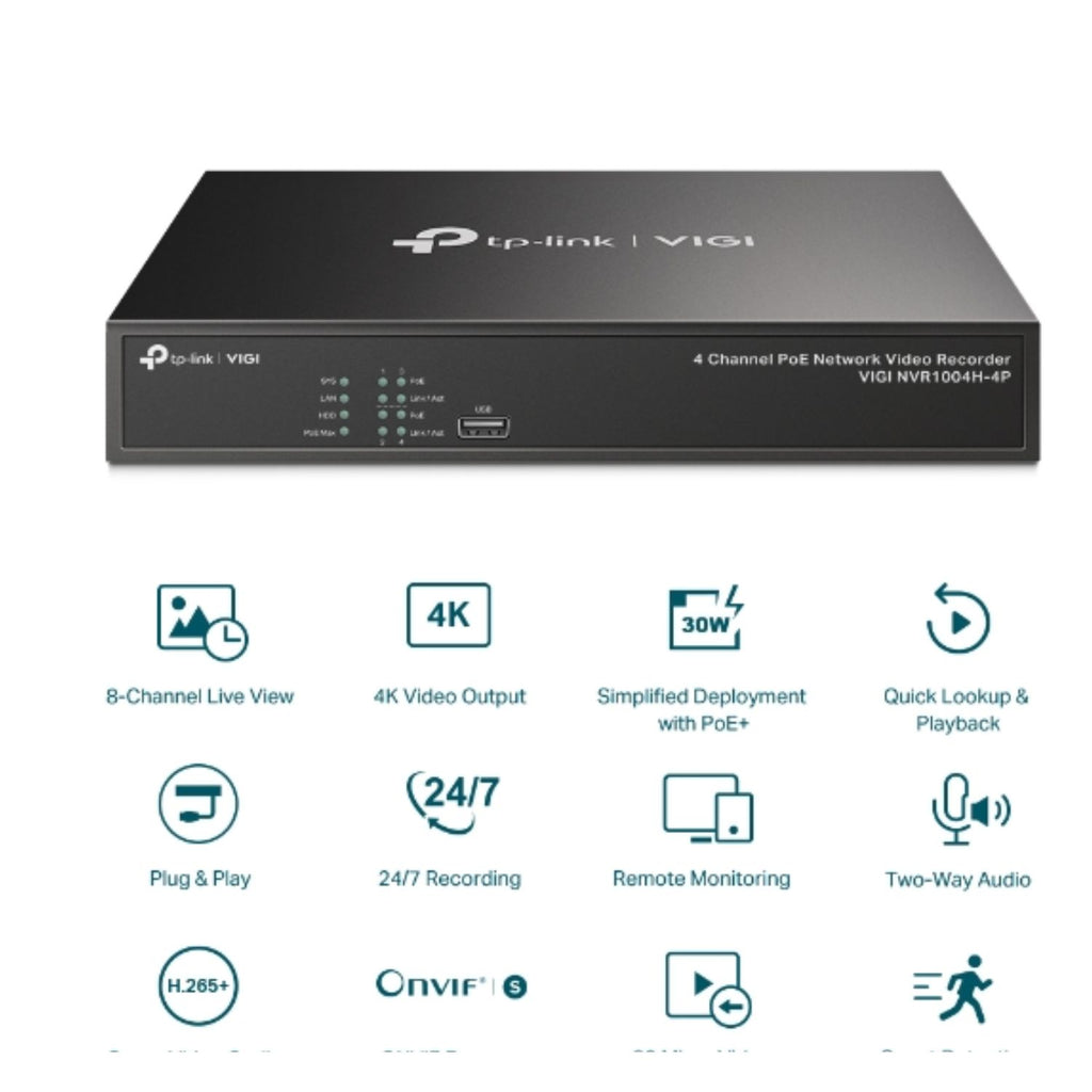 VIGI 4-Channel 4K PoE NVR - 8MP Security Camera Recorder TP-LINK