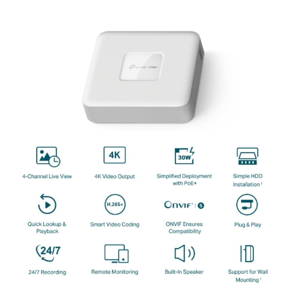 VIGI 4-Channel PoE NVR - 4K Network Video Recorder for Security Cameras TP-LINK