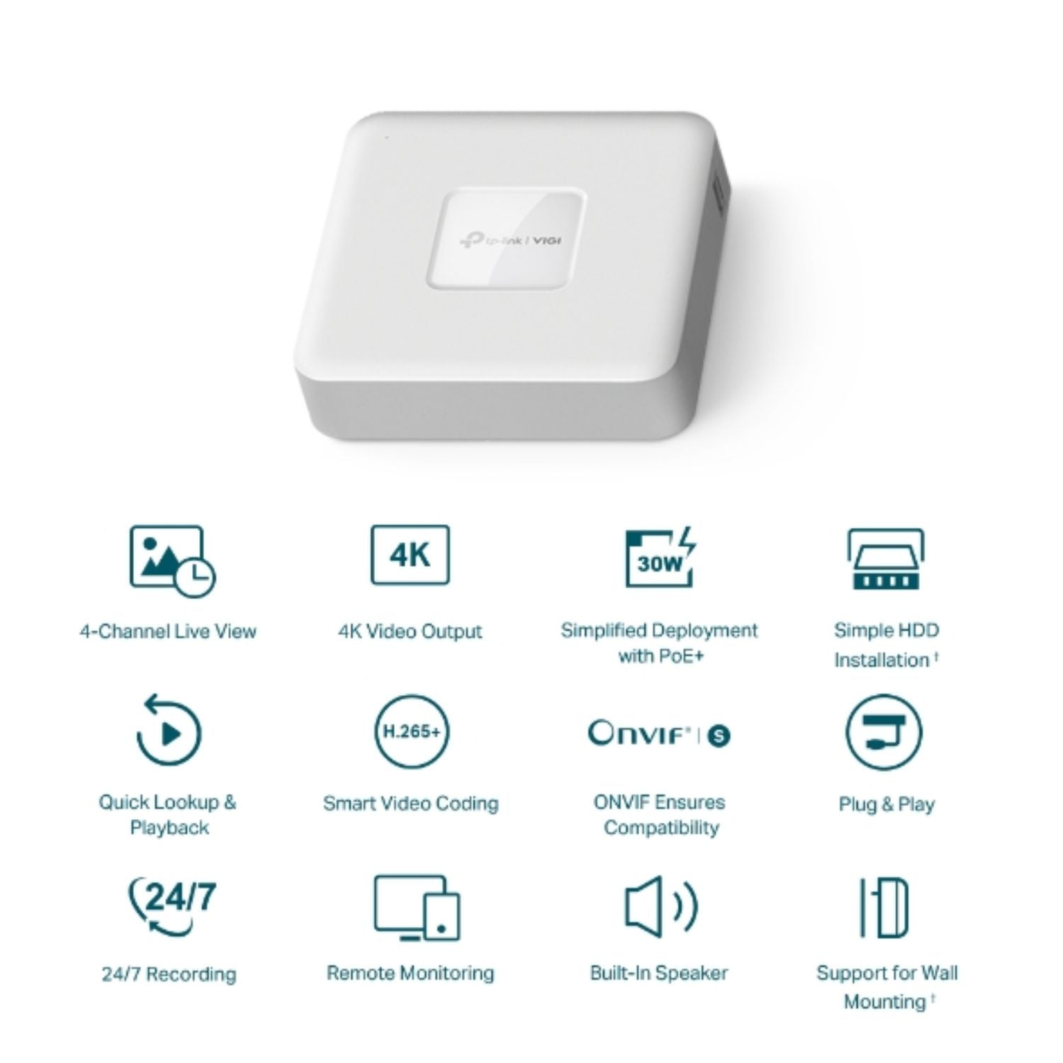 VIGI 4-Channel PoE NVR - 4K Network Video Recorder for Security Cameras TP-LINK