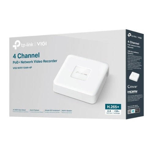 TP-Link VIGI NVR1104H-4P 4 Channel PoE+ Network Video Recorder, 24/7 Continuous Recording, 4K HDMI V - VIGI NVR1104H-4P