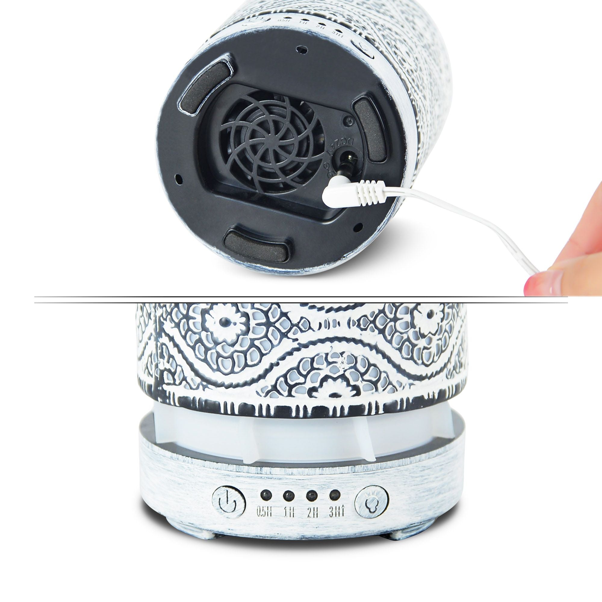 mbeat activiva Vintage White Metal Aroma Diffuser - 100ml, 7 LED Colors 