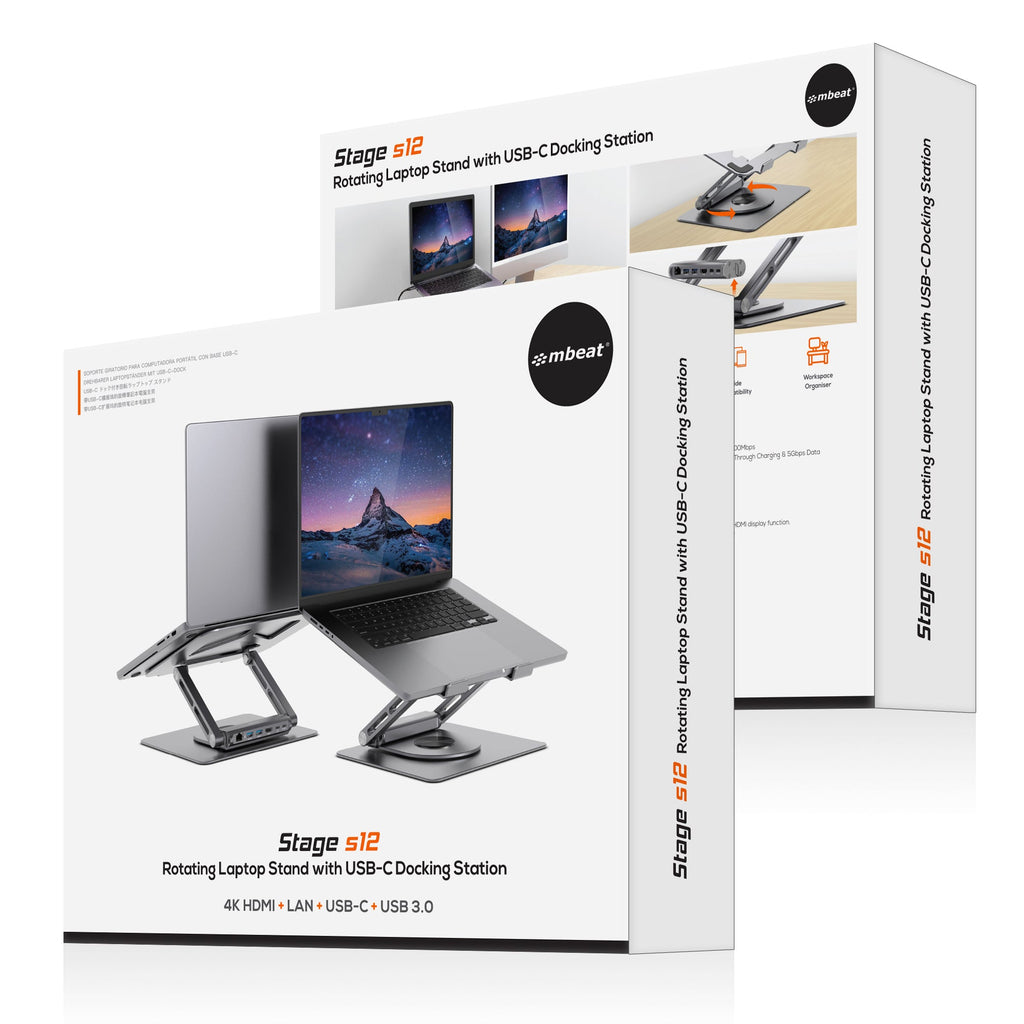 mbeat Stage S12 Rotating Laptop Stand & USB-C Docking Station MBEAT