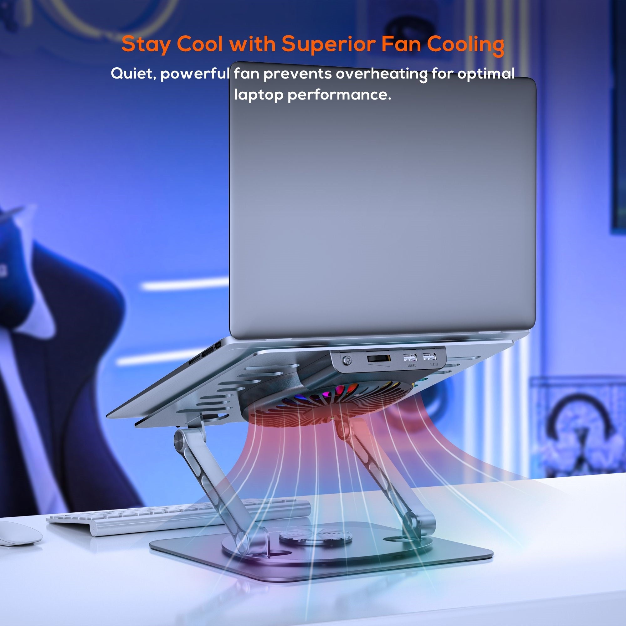 mbeat S8 Rotating Laptop Stand with RGB Cooling Fan & USB Hub 