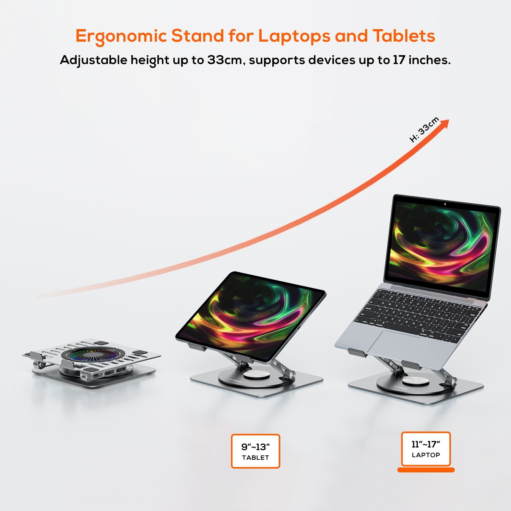 mbeat S8 Rotating Laptop Stand with RGB Cooling Fan & USB Hub 