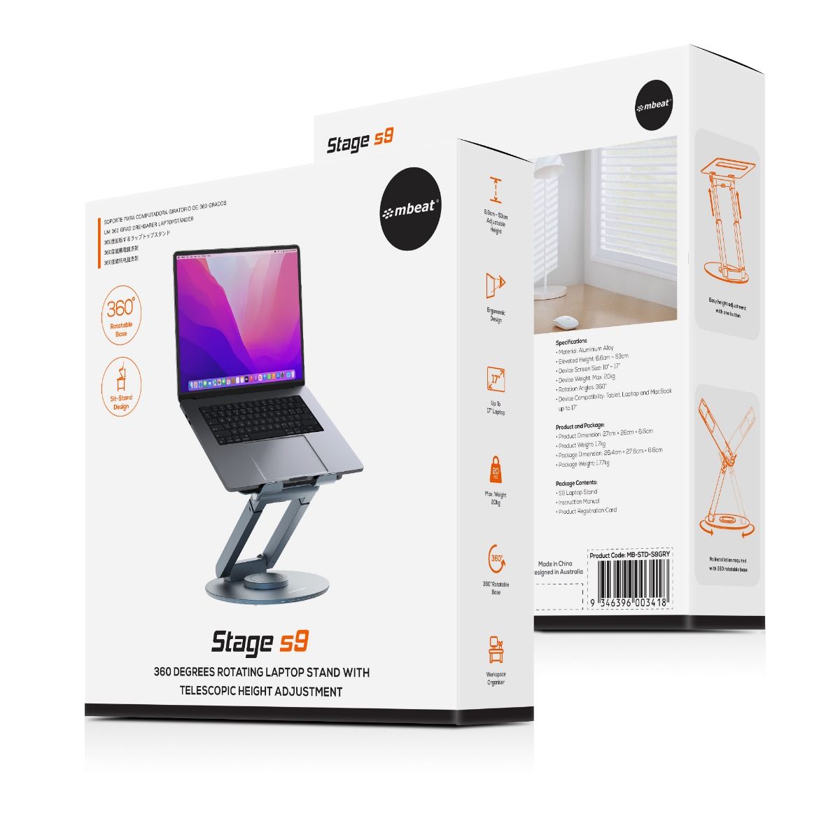 mbeat Stage S9 Rotating Adjustable Ergonomic Laptop Stand MBEAT