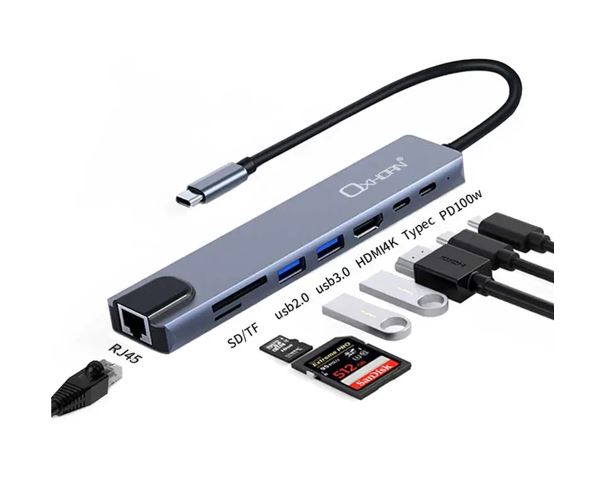 Oxhorn 8-in-1 USB C Hub: 4K HDMI, Ethernet, USB 3.0, PD, Card Reader Just You PC