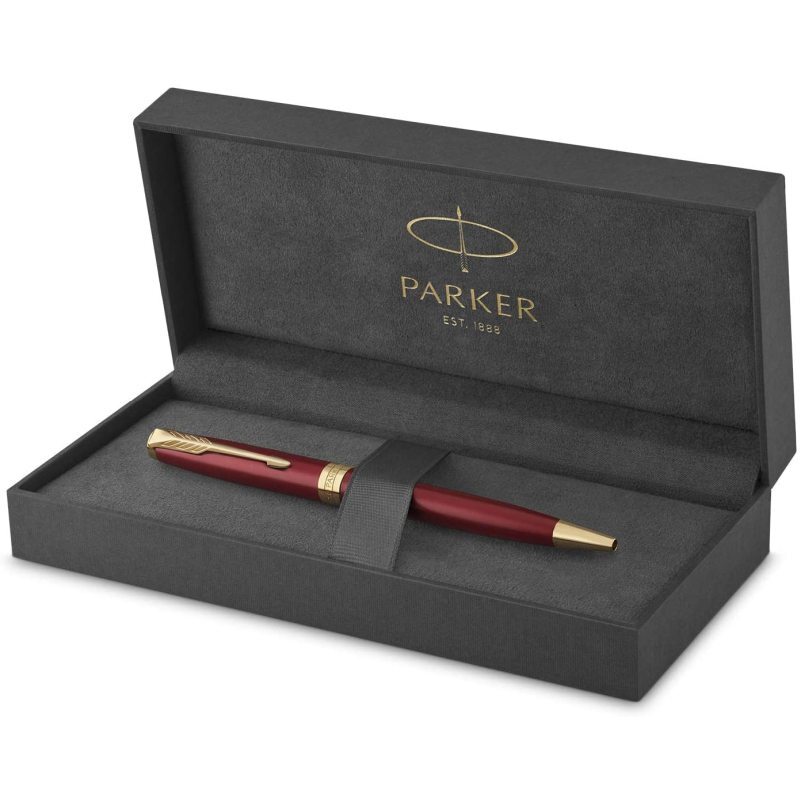 Parker Sonnet Red Lacquer Gold Trim Ballpoint Pen 