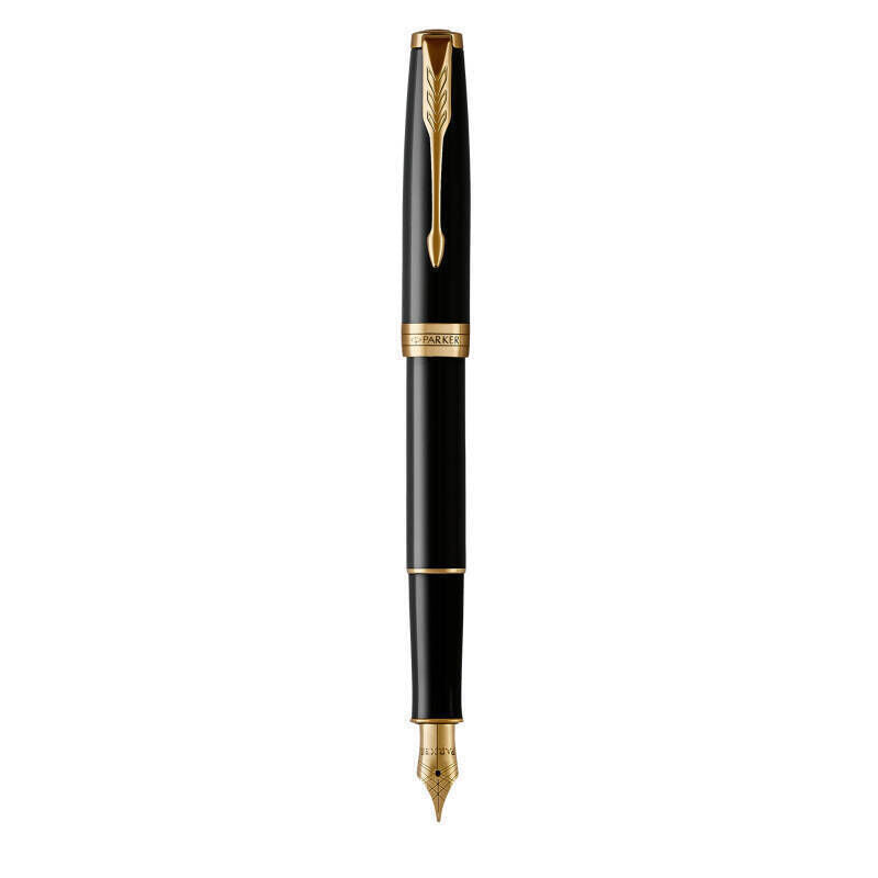 Parker Sonnet Black Lacquer Gold Trim Fountain Pen 