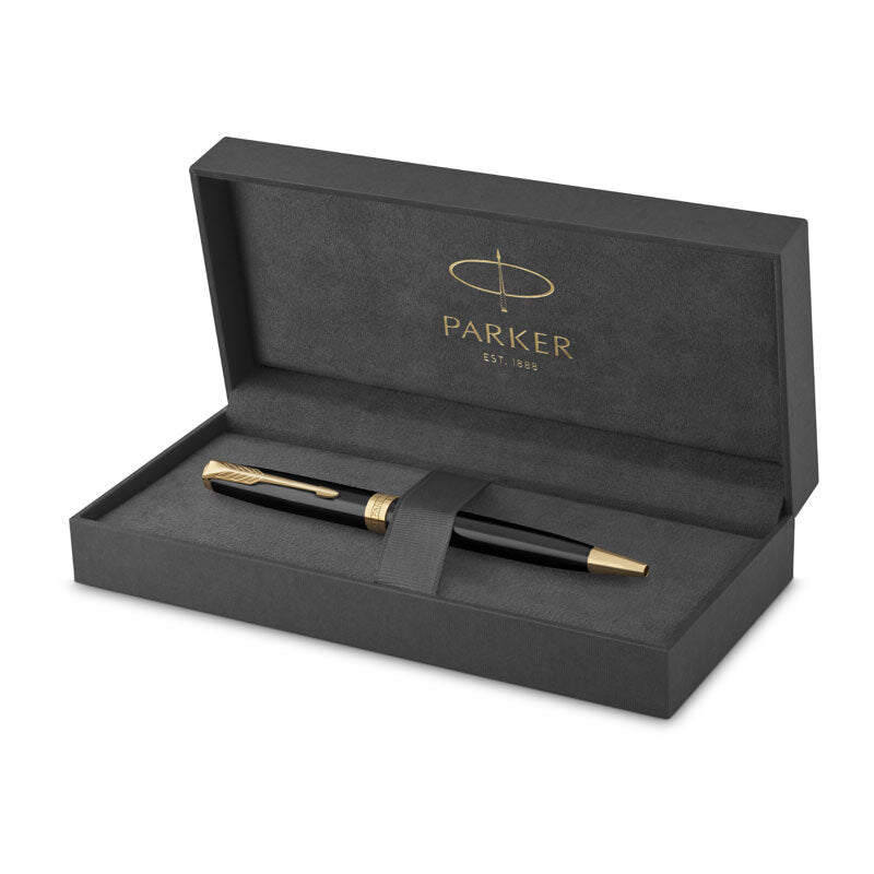 Parker Sonnet Black Lacquer Gold Trim Ballpoint Pen 