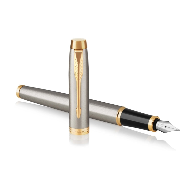 Parker IM Gold Fountain Pen - Brushed Metal 