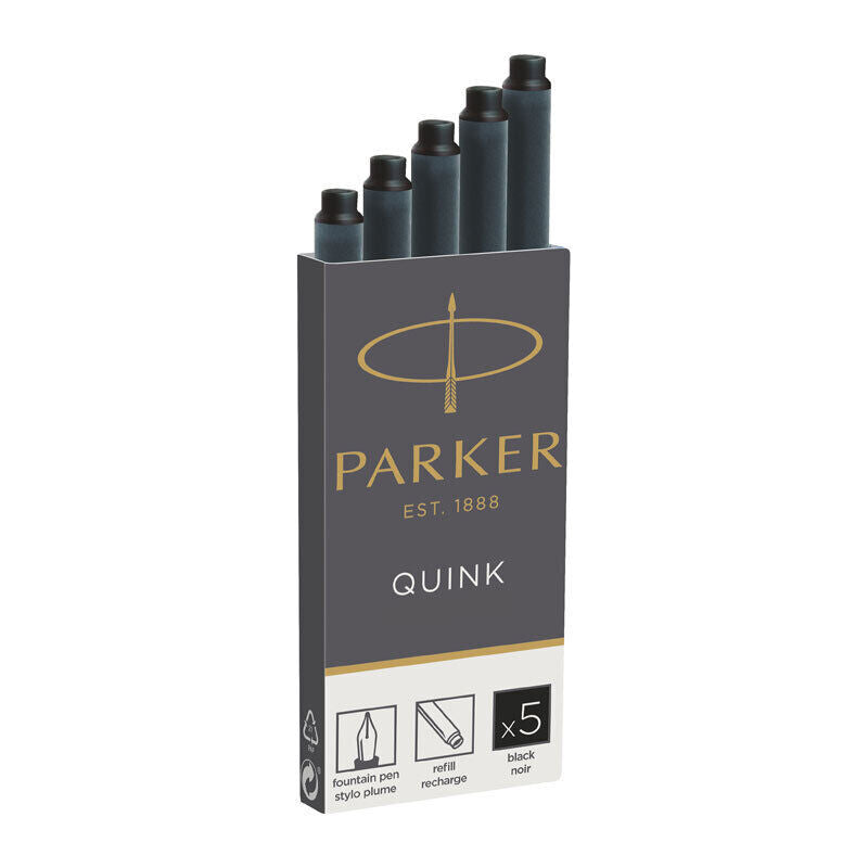 Parker Black Fountain Pen Ink Refills - 5 Pack 