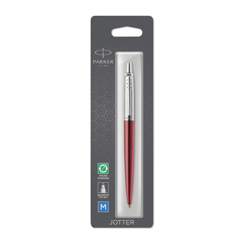 Parker Jotter Kensington Red Ballpoint Pen with Chrome Trim 