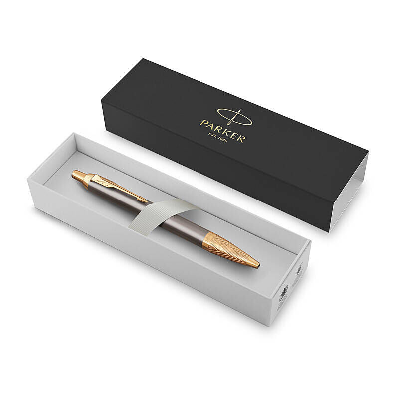 Parker IM Grey Lacquer Gold Trim Ballpoint Pen 