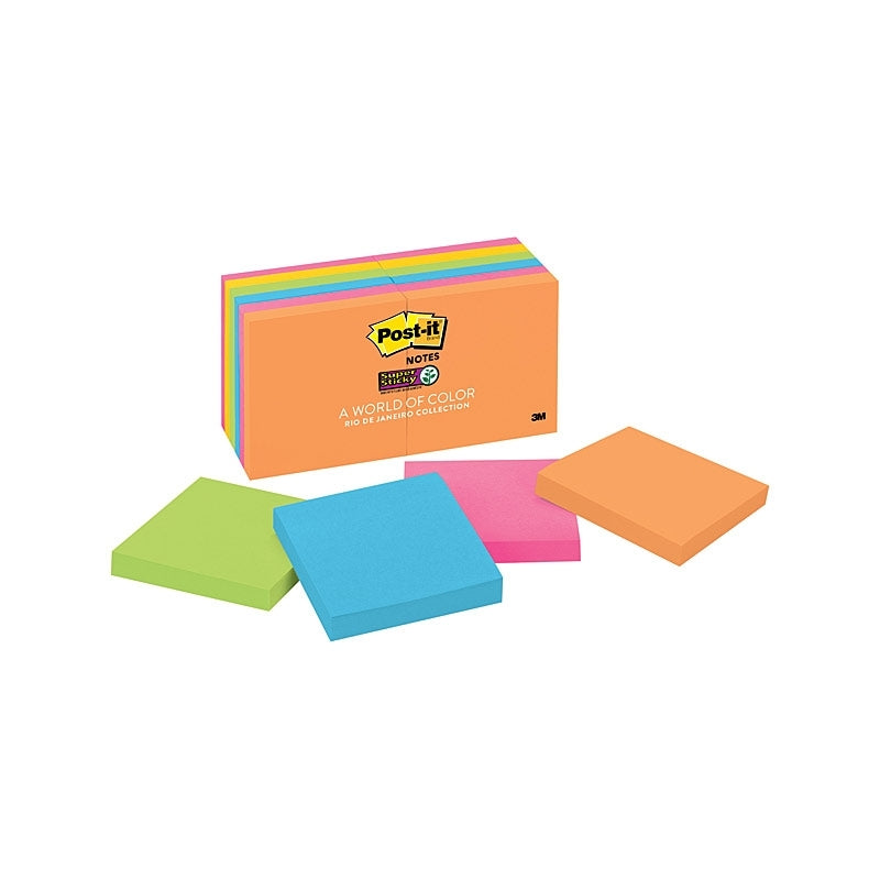 Post-it Super Sticky Notes 3x3 - Assorted Colors, 12-Pack 