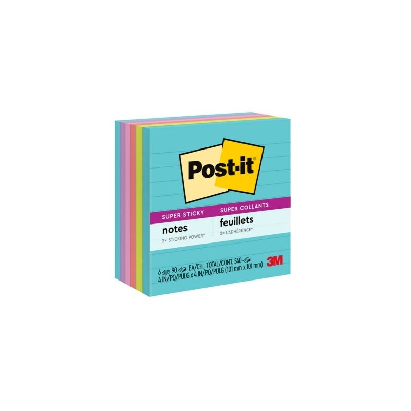 Supa Sticky Notes Value Pack - 6 Bright Pads for Home & Office 