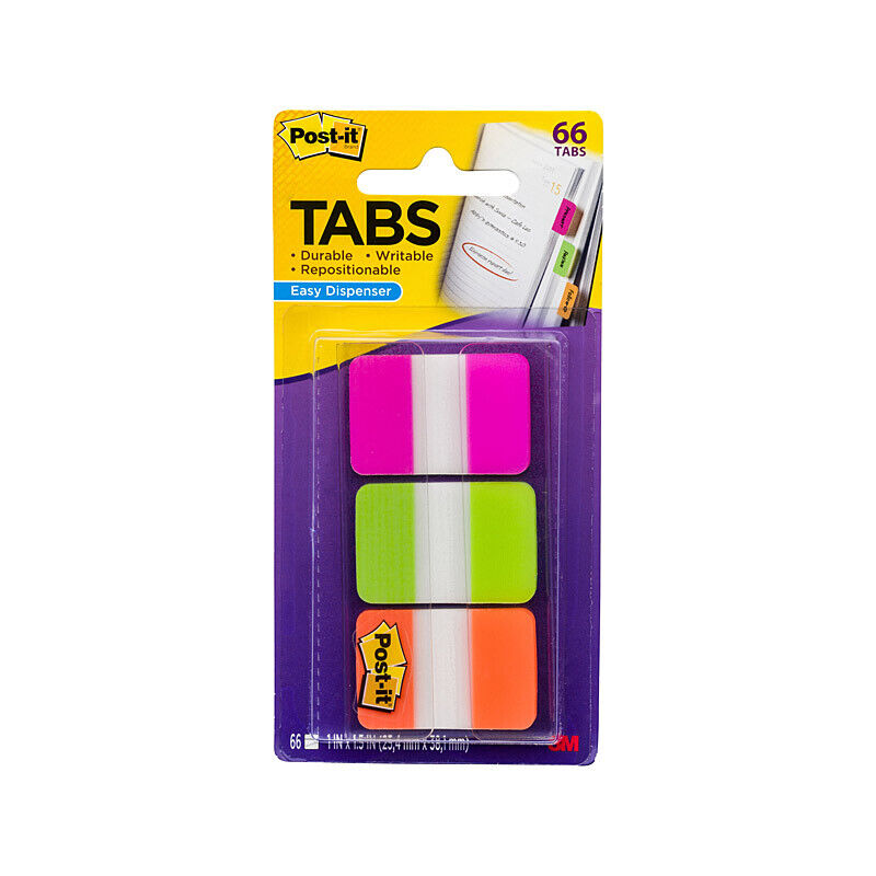Post-It Sticky Index Tabs - Assorted Colors, 6 Packs x 66 Tabs (396 Total)
