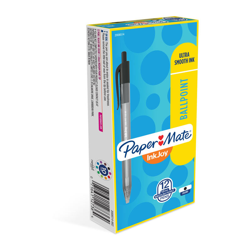 Paper Mate InkJoy 100RT Retractable Black Ballpoint Pens, Box of 12 