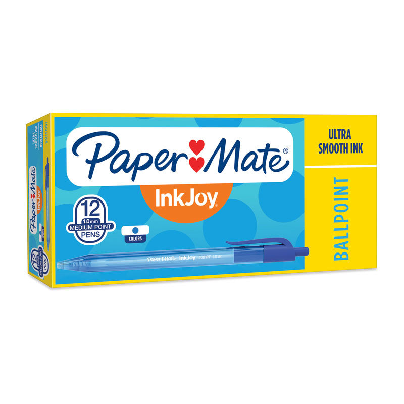 Paper Mate InkJoy 100RT Blue Retractable Ballpoint Pens (12 Pack) 