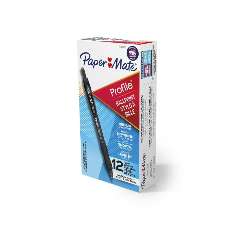 Paper Mate Profile Black Ballpoint Pens, 1.0mm, Box of 12 