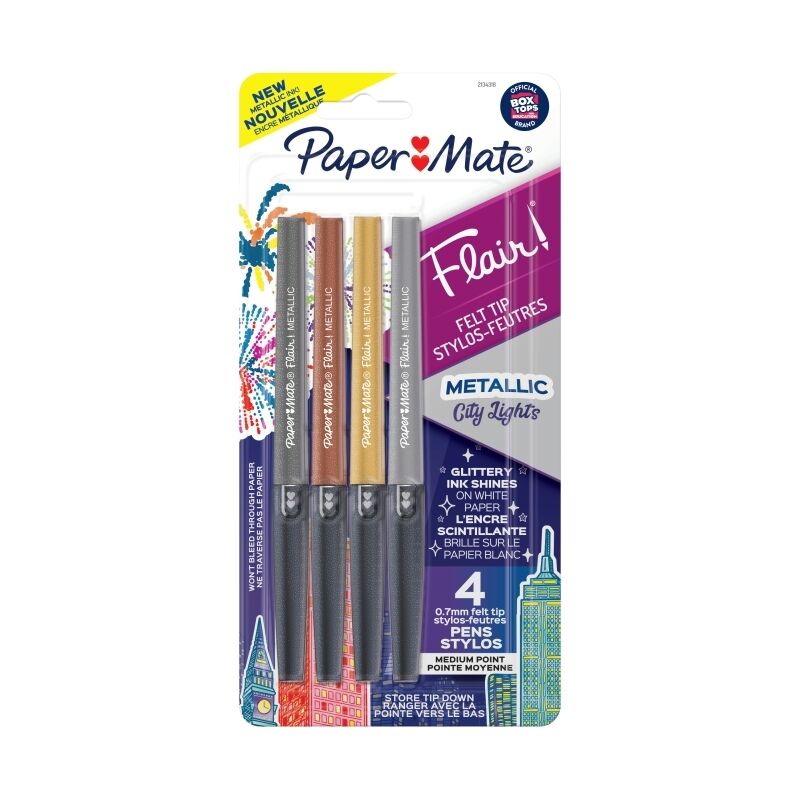 Flair Metal Barrel Felt Tip Pens - 4 Pack 