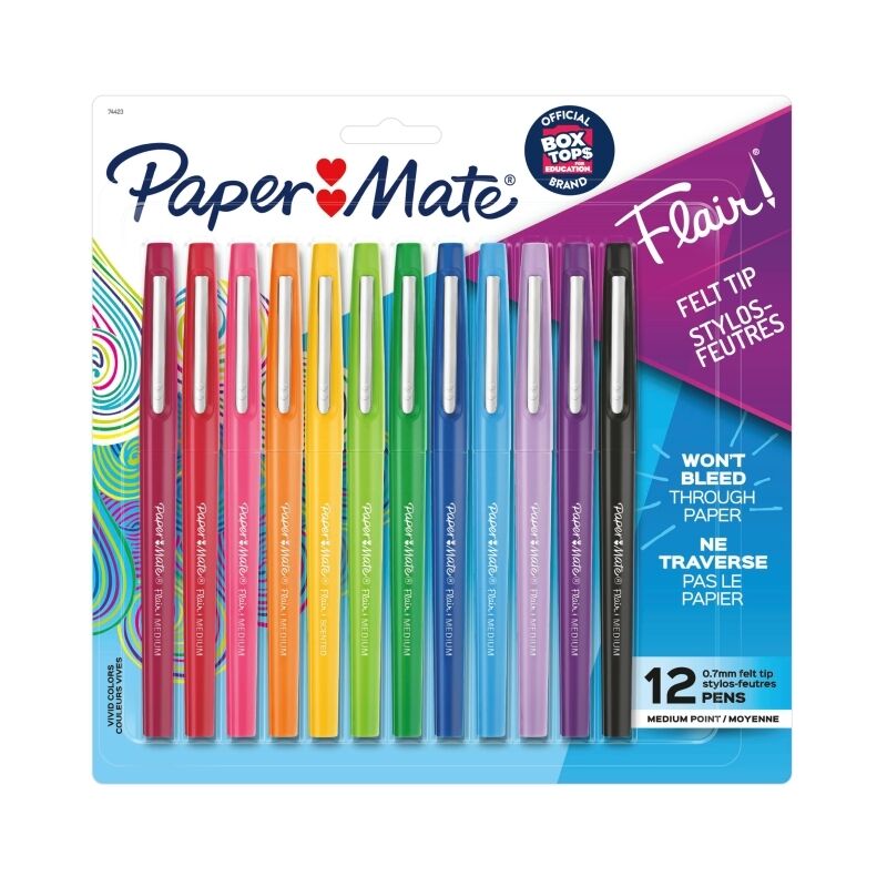 Paper Mate Flair Felt Tip Pens, Assorted Colors (12 Pack) 