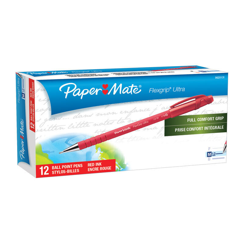 PM Flex Grip Red Ballpoint Pens | 1.0mm Bold | Box of 12 