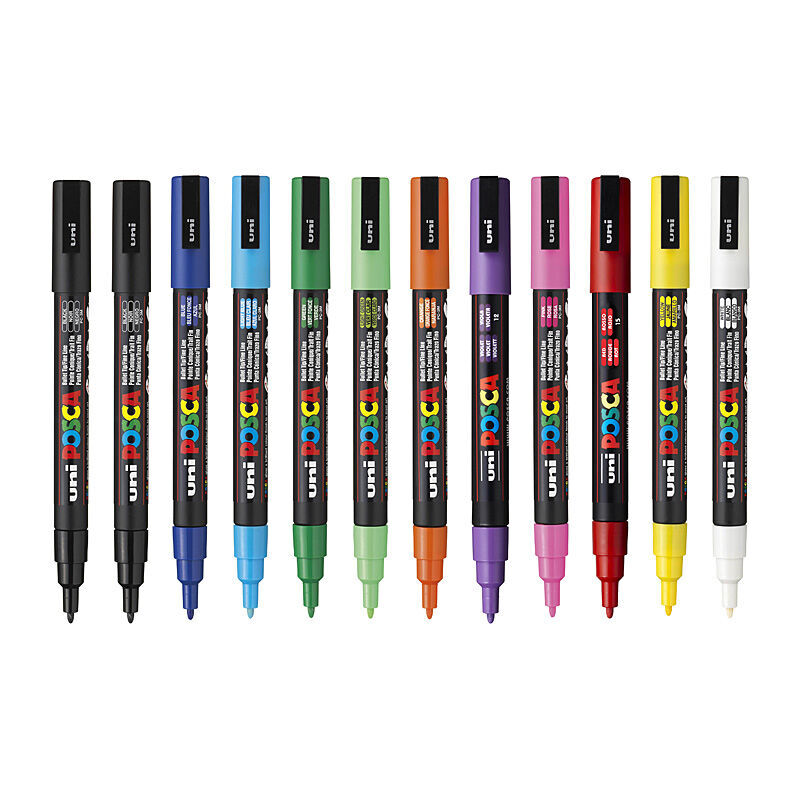Posca PC-3M Fine Tip Assorted Paint Markers - 12 Pack 