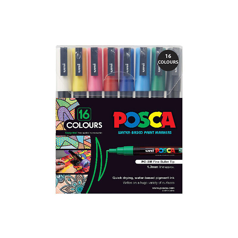 Posca PC-3M Fine Bullet Tip Paint Markers - Assorted 16 Pack
