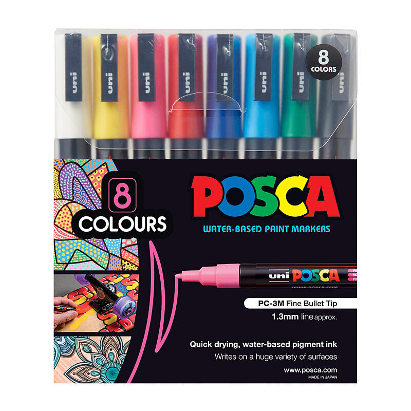 Posca PC-3M Fine Tip Paint Markers - Assorted 8 Pack 