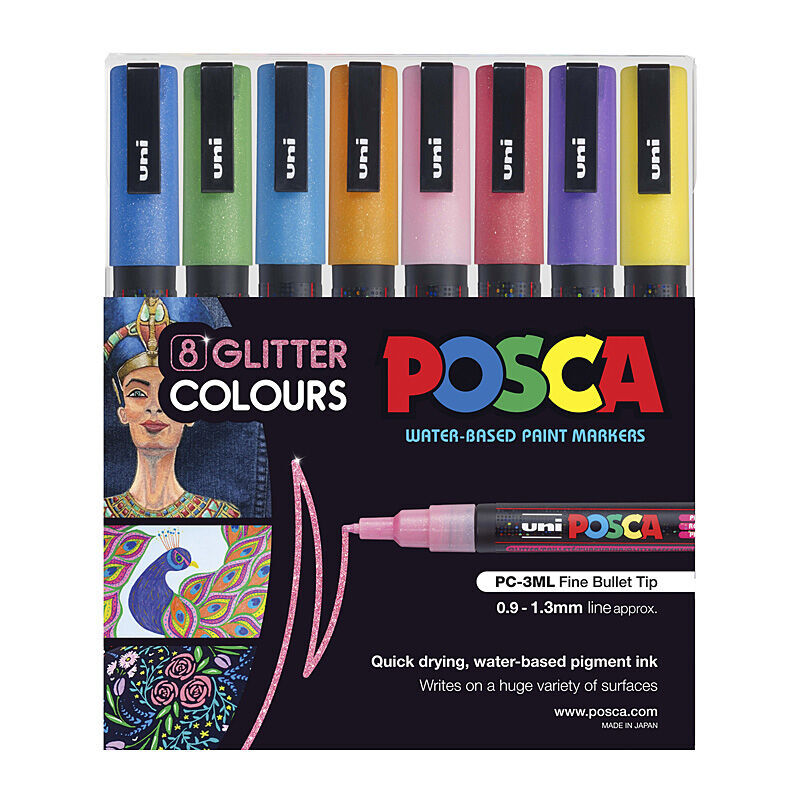 Posca PC-3M Glitter Paint Markers - 8 Color Pack 