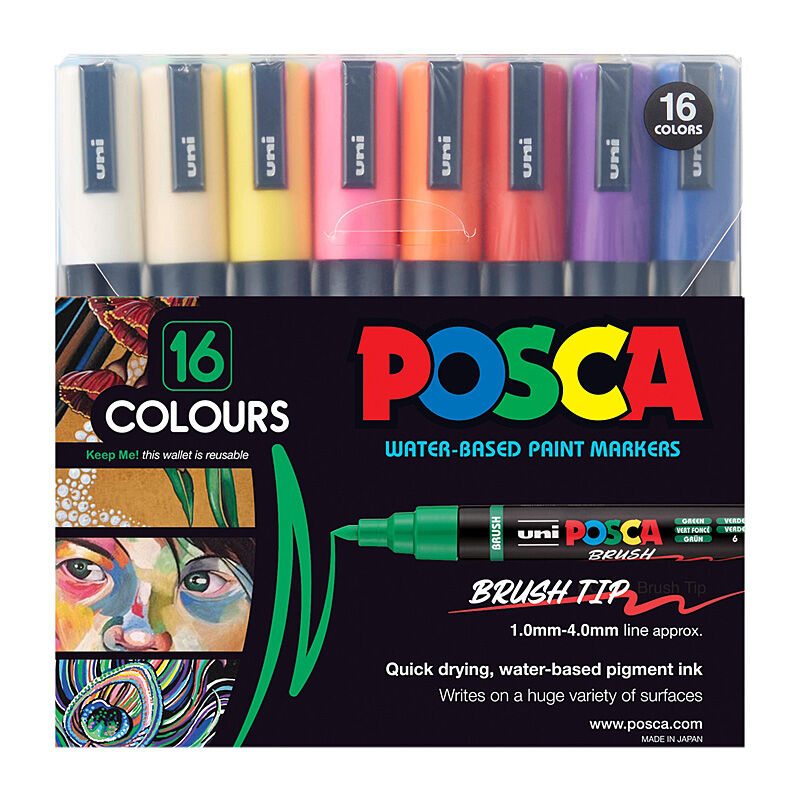 Posca PC-5M Broad Round Tip Paint Markers - Assorted 16 Pack 