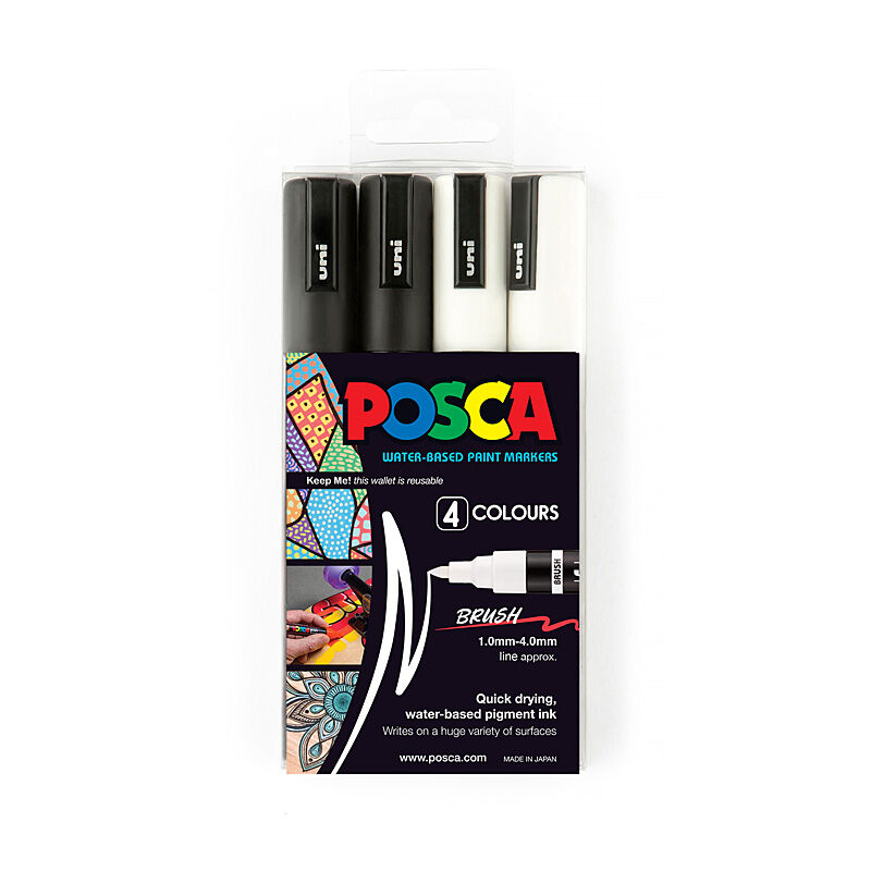 Posca PC-5M Black & White Paint Markers (4-Pack) 