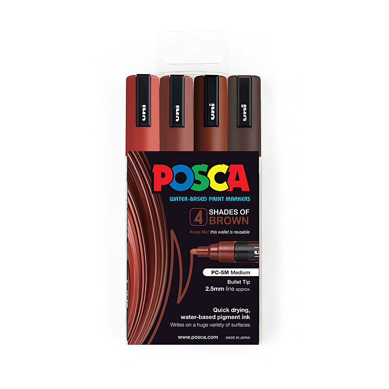 Posca PC-5M Brown Medium Tip Markers - 4 Pack 
