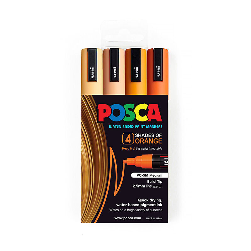 Posca PC-5M Medium Bullet Tip Paint Markers - Orange (4-Pack)