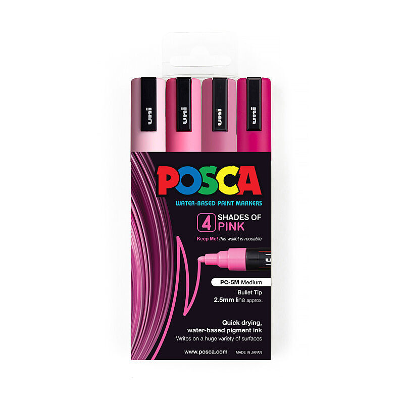 Posca PC-5M Medium Bullet Tip Pink Paint Markers - 4 Pack 