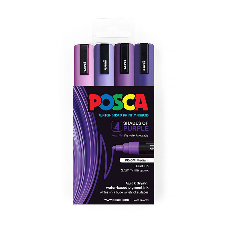 Posca PC-5M Medium Bullet Tip Purple Paint Markers (4 Pack)