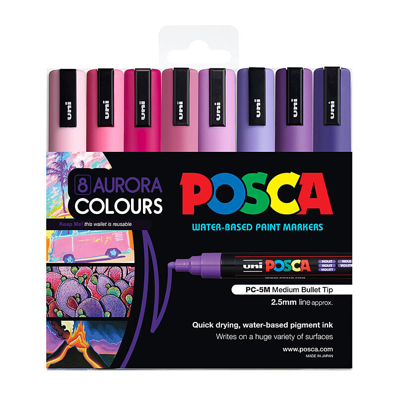 Posca PC-5M Medium Tip Paint Marker Set - Aurora Colors (8-Pack) 