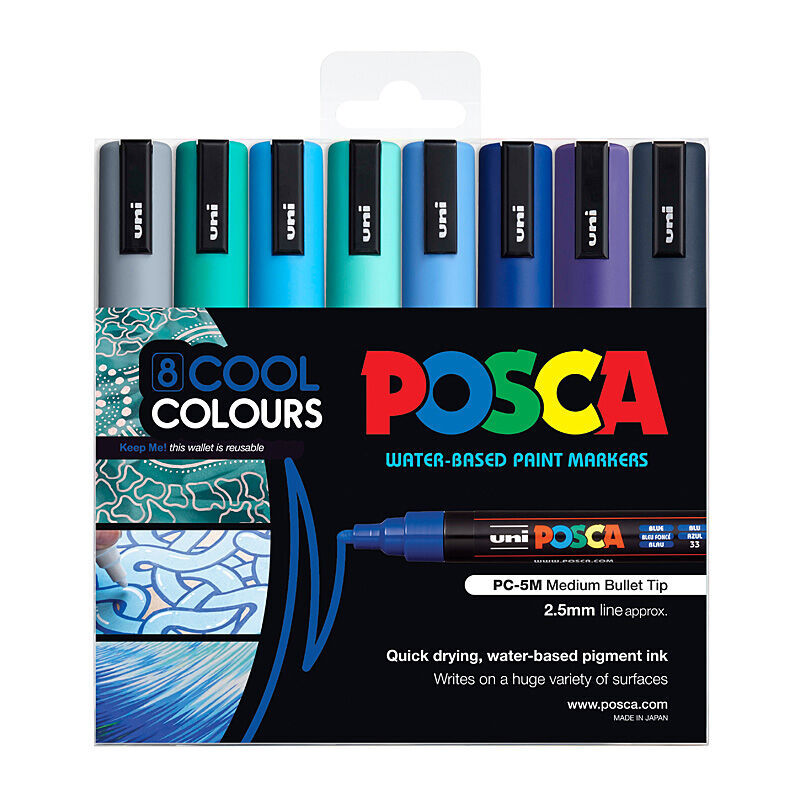 Posca PC-5M Medium Bullet Paint Markers - 8 Cool Color Set 