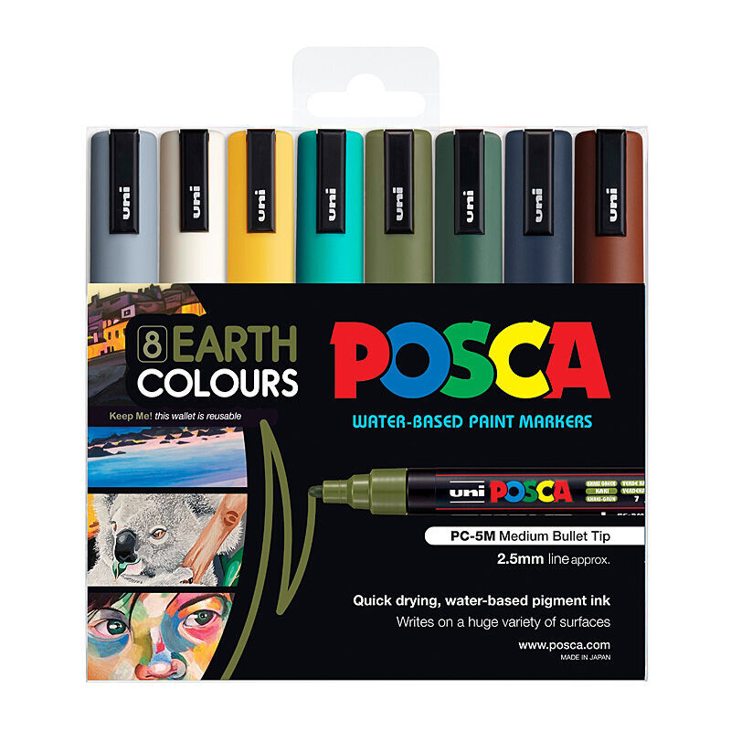 Posca PC-5M Earth Tone Paint Markers - 8 Pen Set
