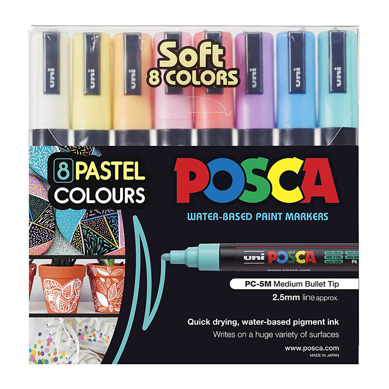 Posca PC-5M Medium Bullet Paint Pens - Soft Colors 8 Pack 
